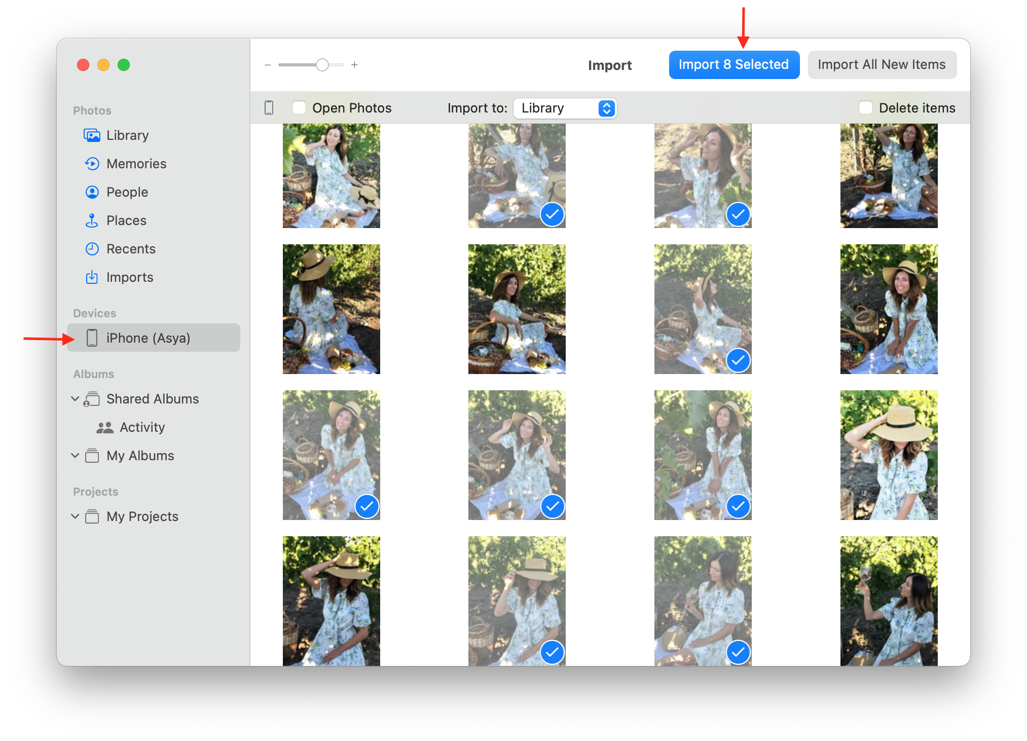 select photos for transfer on mac
